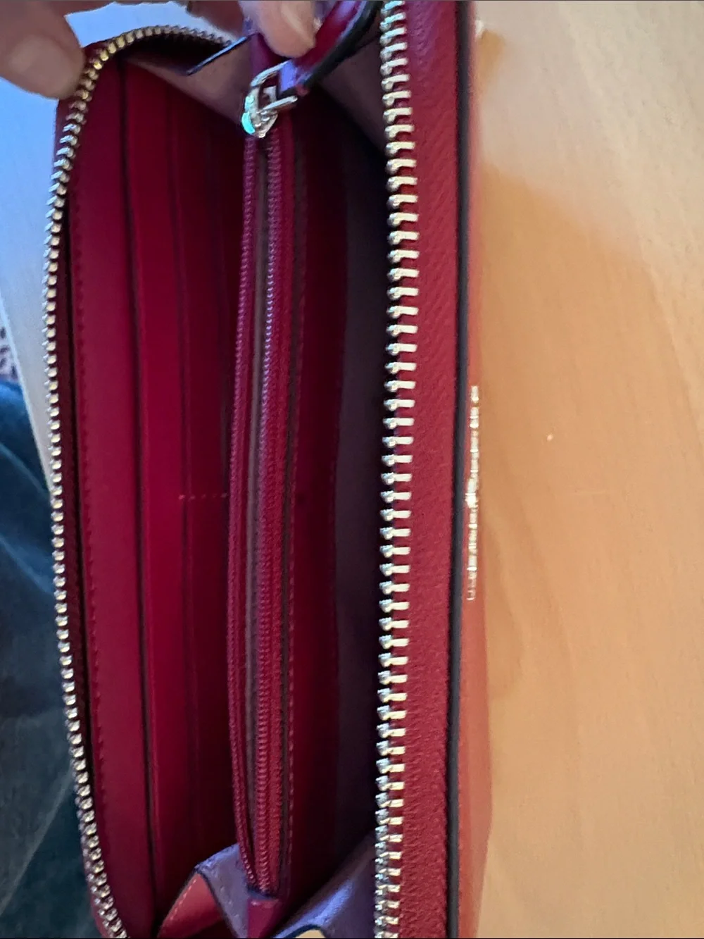 kate spade New York Patent Leather Zip Wallet in Deep Red